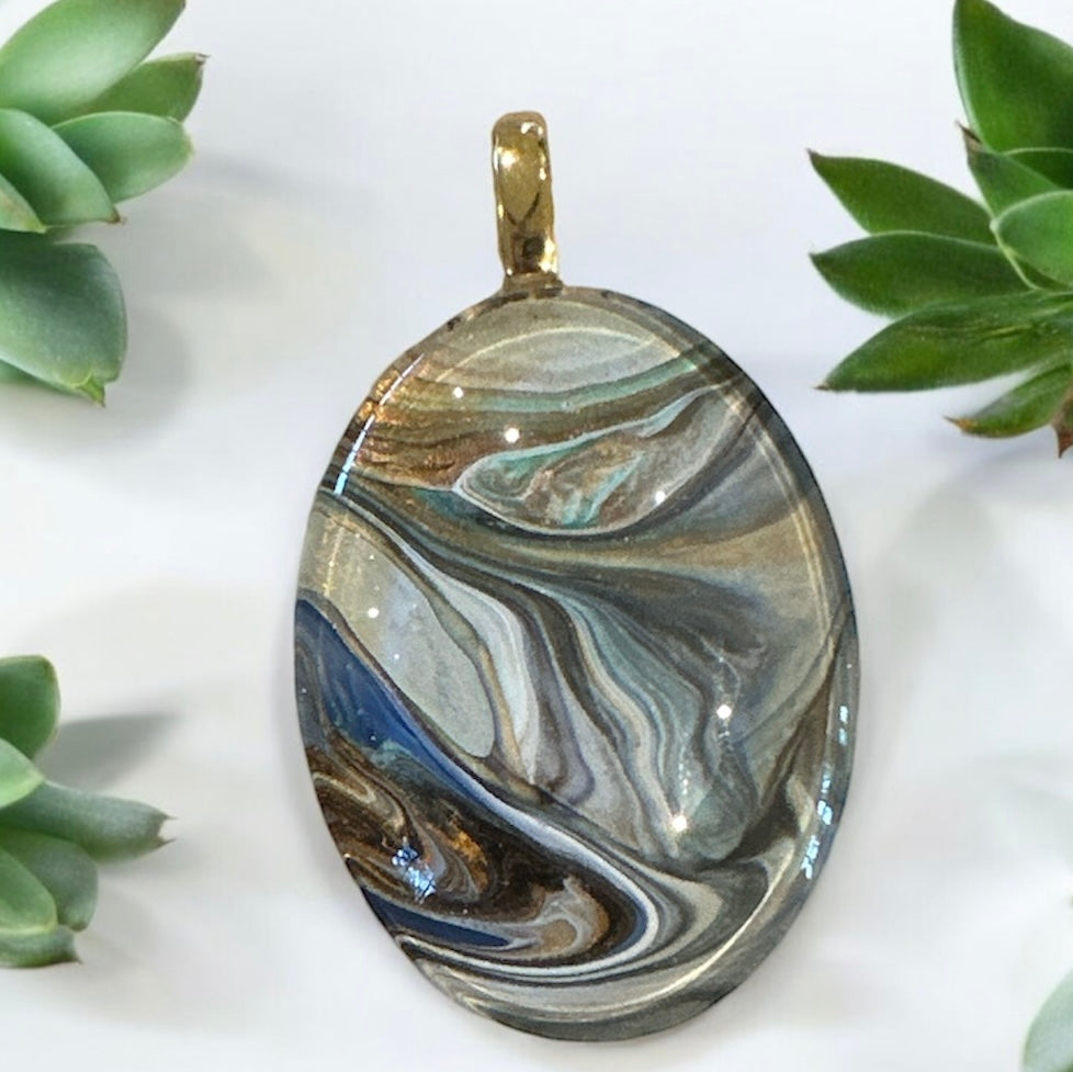 Original Abstract Art - Pendant - Necklace - Fluid Art - Wearable Art - Functional Art
