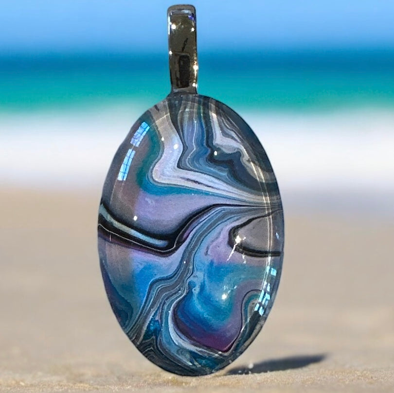 Original Abstract Art - Pendant - Necklace - Fluid Art - Wearable Art - Functional Art