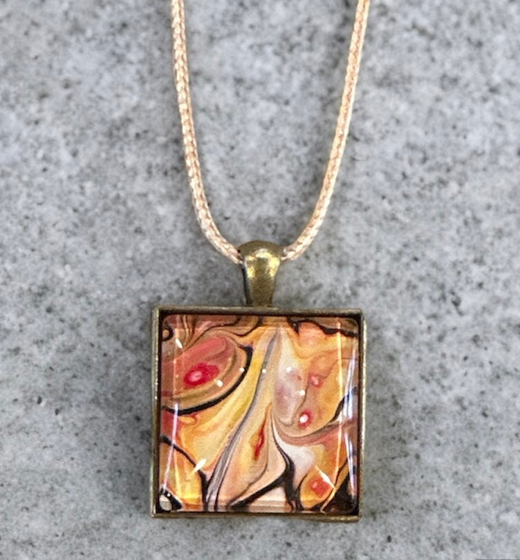Original Abstract Art - Pendant Square - Necklace - Fluid Art - Wearable Art - Functional Art