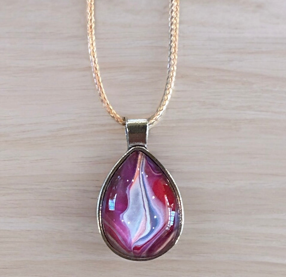 Original Abstract Art - Pendant Teardrop - Necklace - Fluid Art - Wearable Art - Functional Art