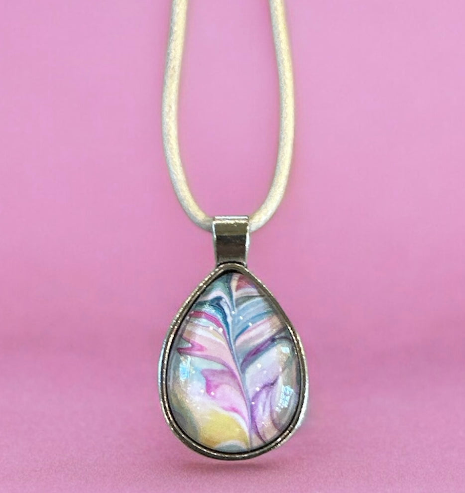 Original Abstract Art - Pendant Teardrop - Necklace - Fluid Art - Wearable Art - Functional Art