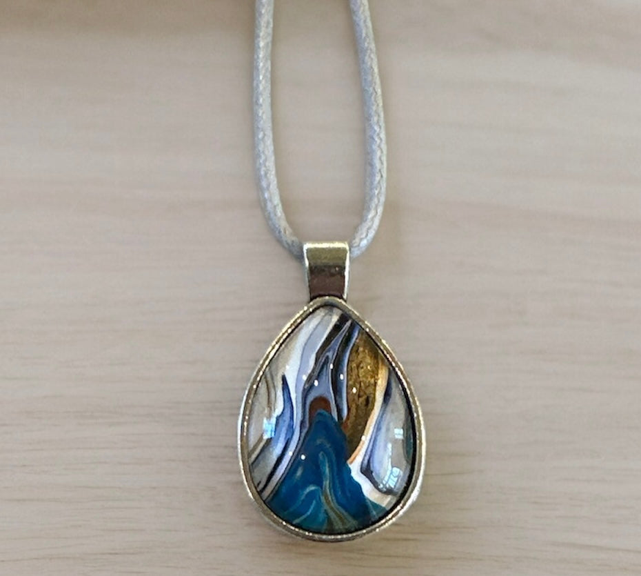 Original Abstract Art - Pendant Teardrop - Necklace - Fluid Art - Wearable Art - Functional Art