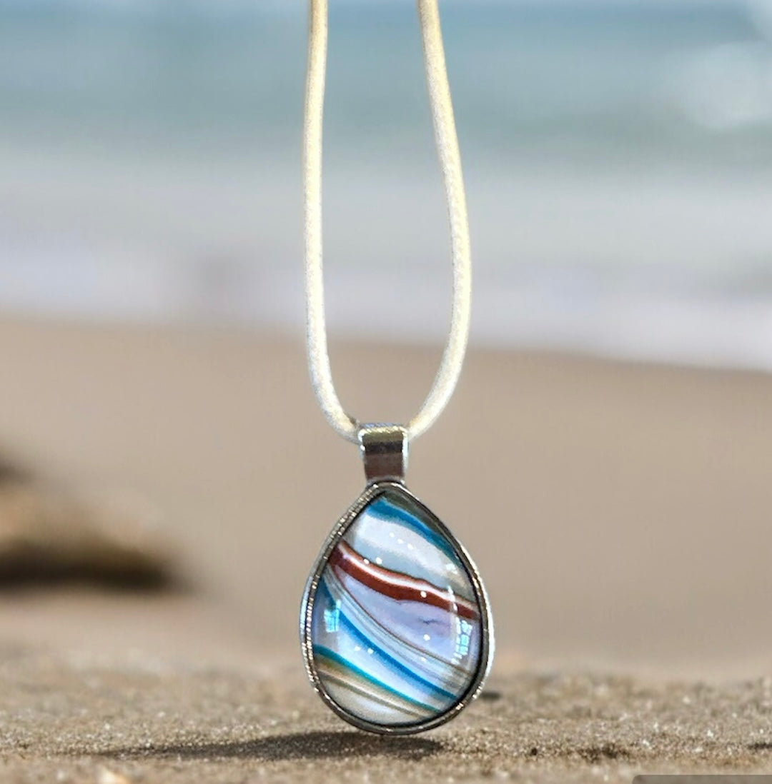 Original Abstract Art - Pendant Teardrop - Necklace - Fluid Art - Wearable Art - Functional Art