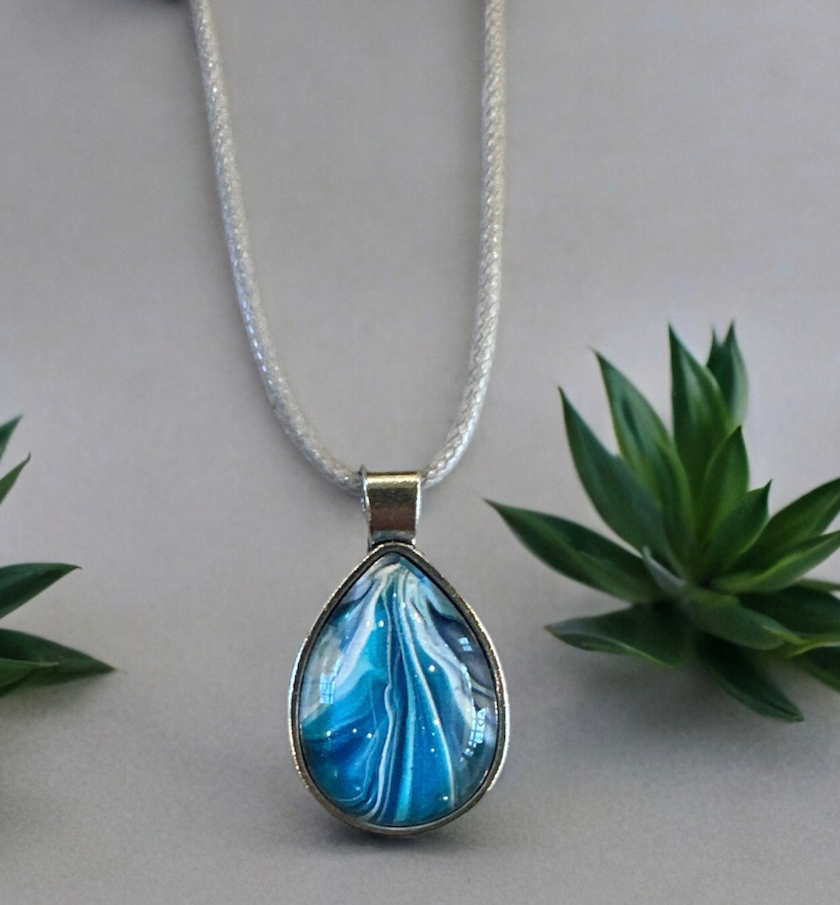 Original Abstract Art - Pendant Teardrop - Necklace - Fluid Art - Wearable Art - Functional Art