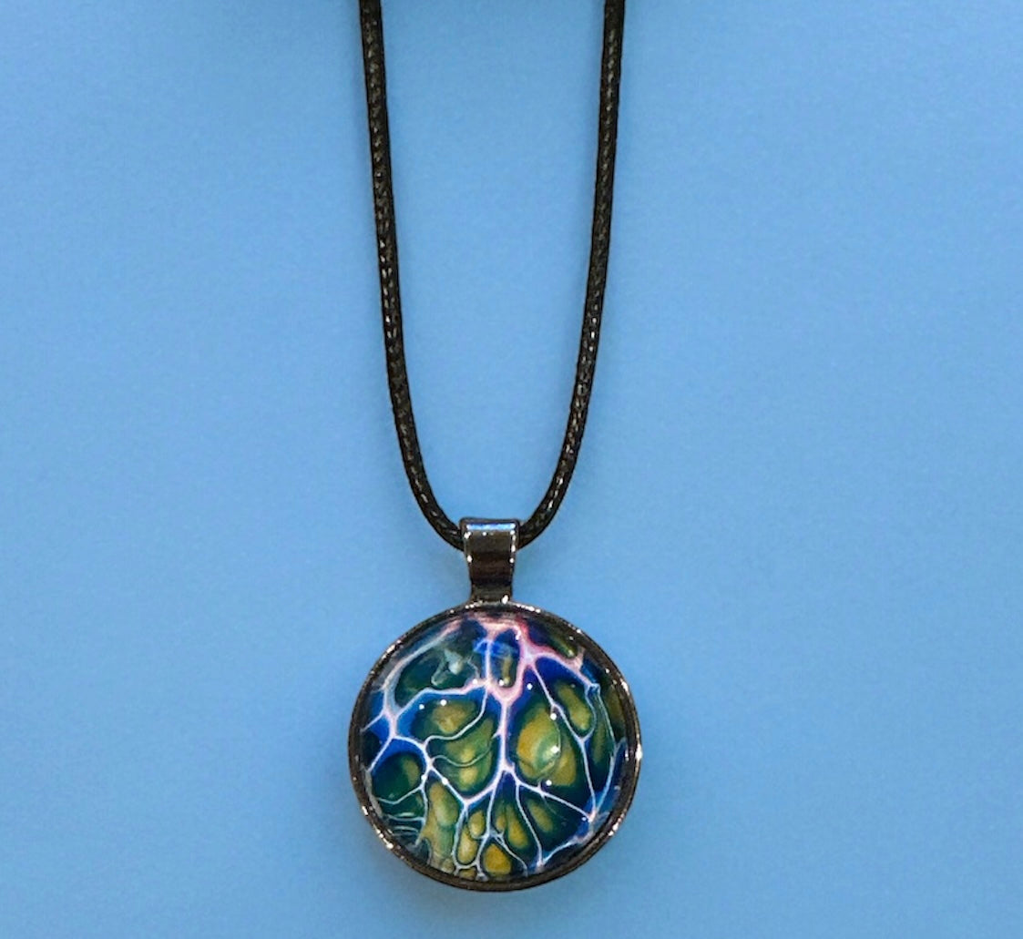 Original Abstract Art - Pendant 25mm - Necklace - Fluid Art - Wearable Art - Functional Art