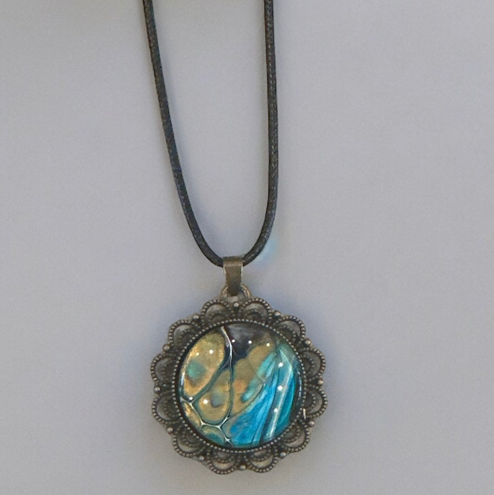 Original Abstract Art - Pendant 25mm - Necklace - Fluid Art - Wearable Art - Functional Art