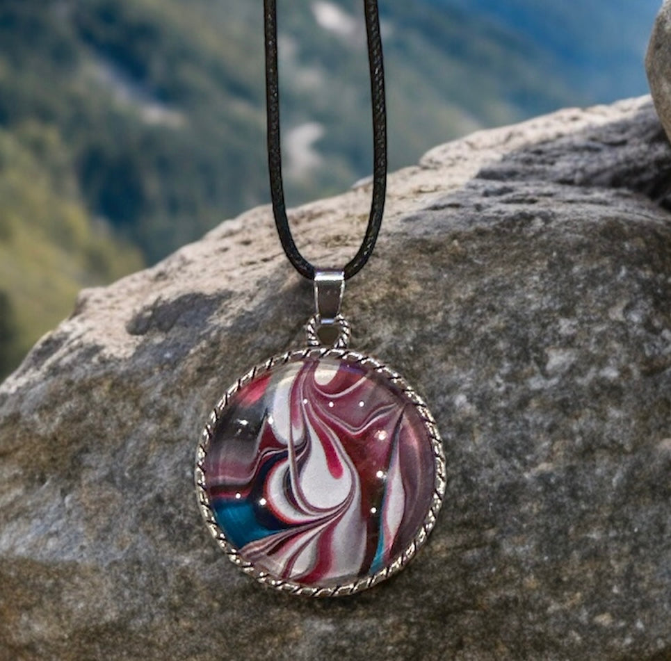 Original Abstract Art - Pendant 30mm - Necklace - Fluid Art - Wearable Art - Functional Art