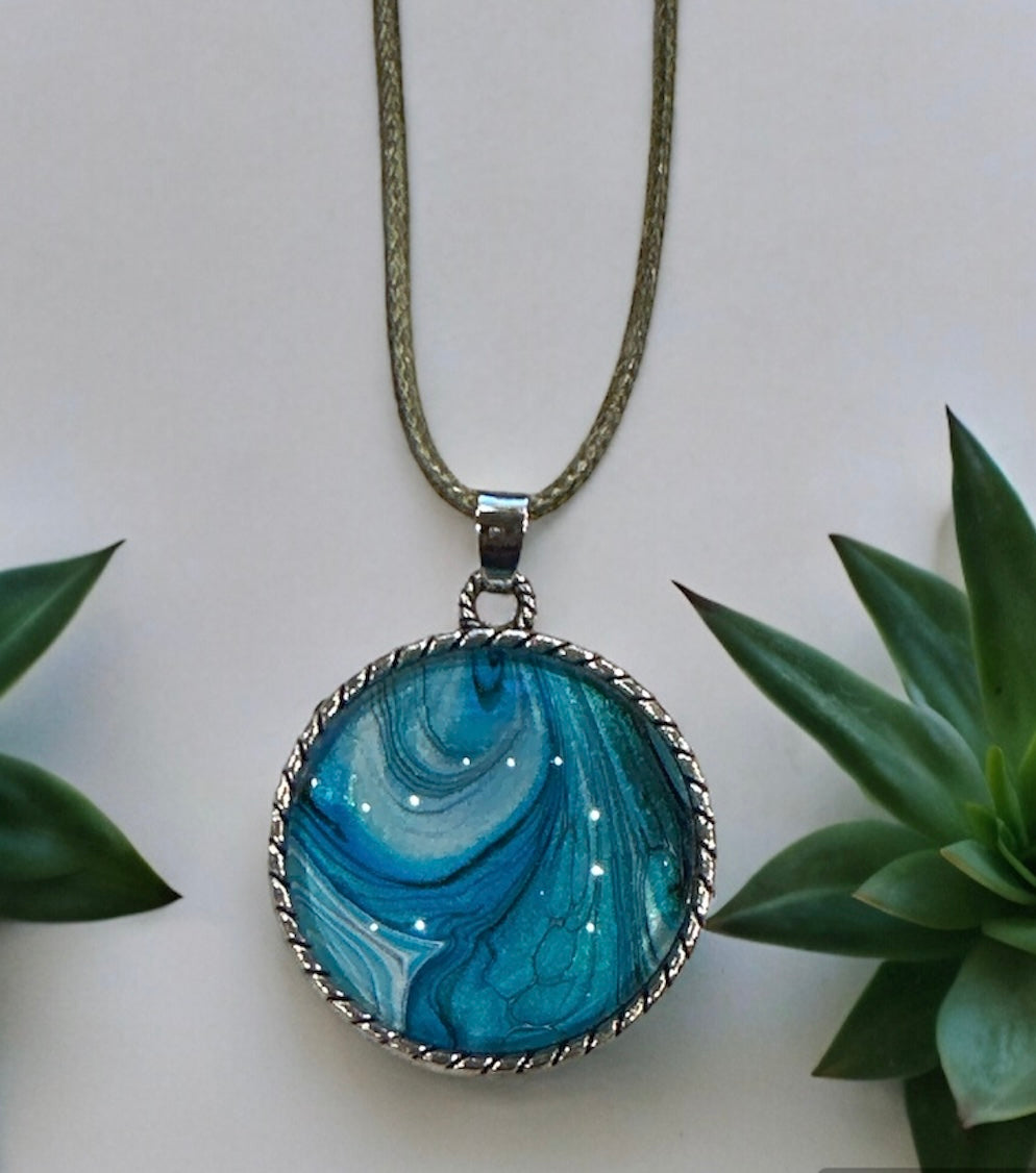 Original Abstract Art - Pendant 30mm - Necklace - Fluid Art - Wearable Art - Functional Art