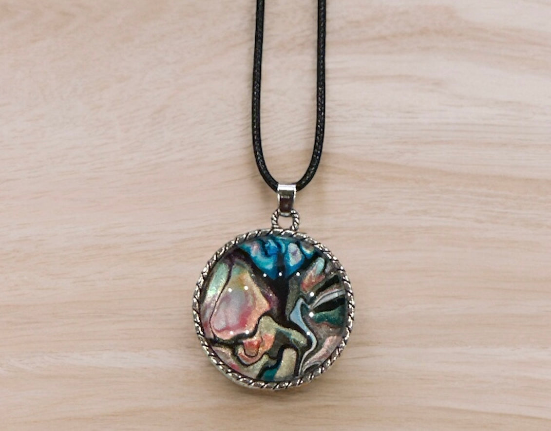 Original Abstract Art - Pendant 30mm - Necklace - Fluid Art - Wearable Art - Functional Art