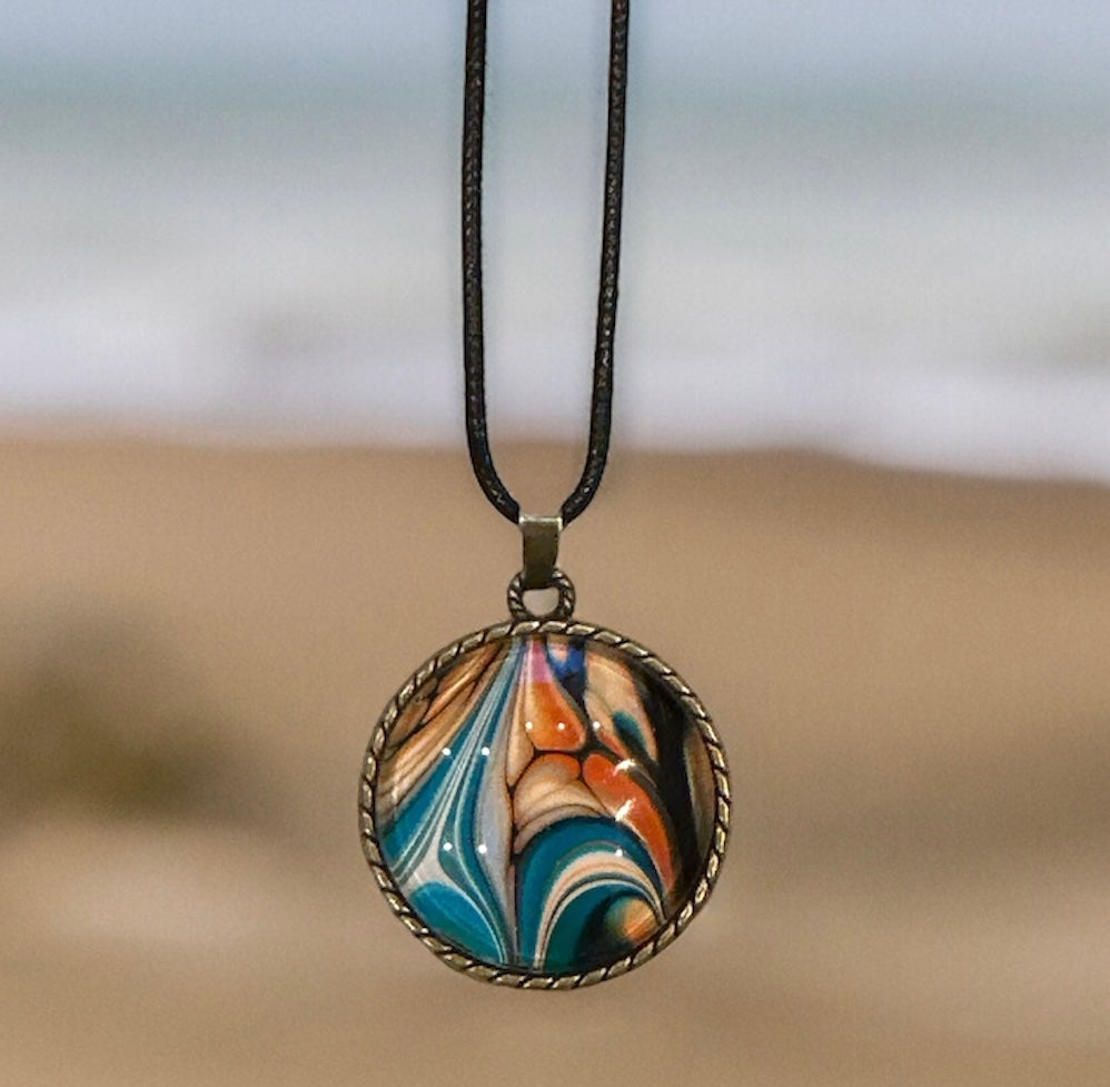 Original Abstract Art - Pendant 30mm - Necklace - Fluid Art - Wearable Art - Functional Art