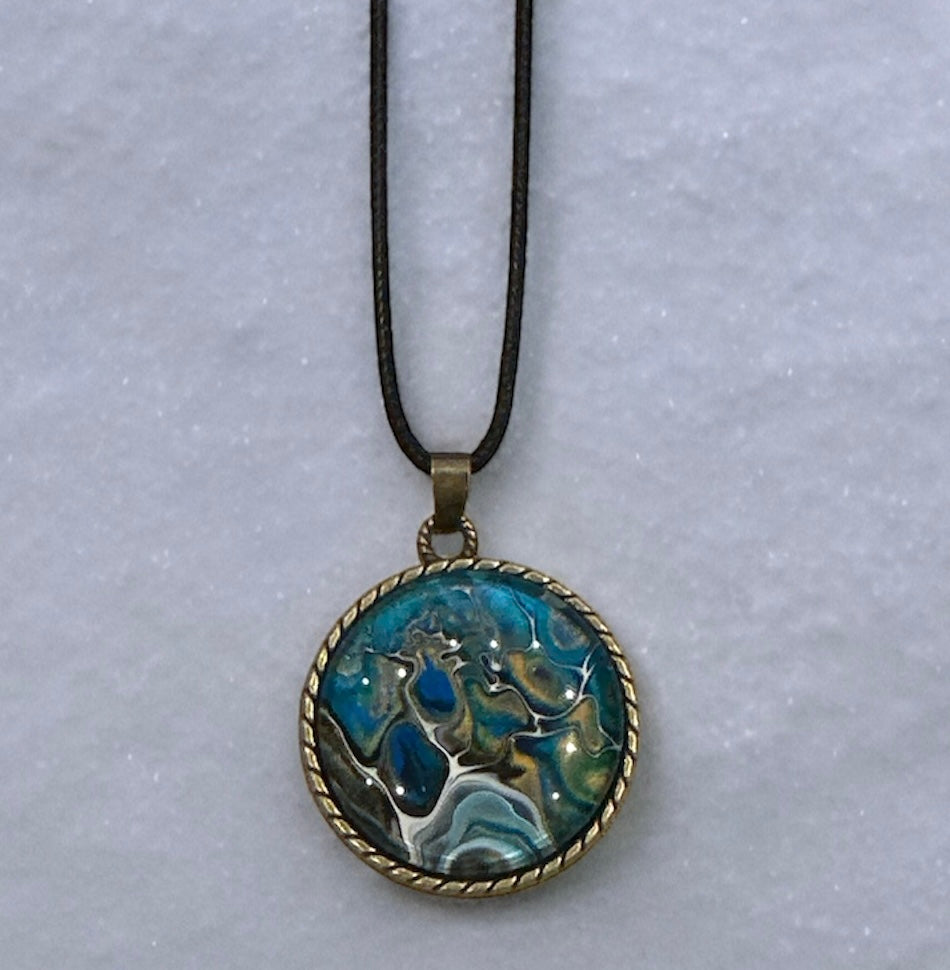 Original Abstract Art - Pendant 30mm - Necklace - Fluid Art - Wearable Art - Functional Art