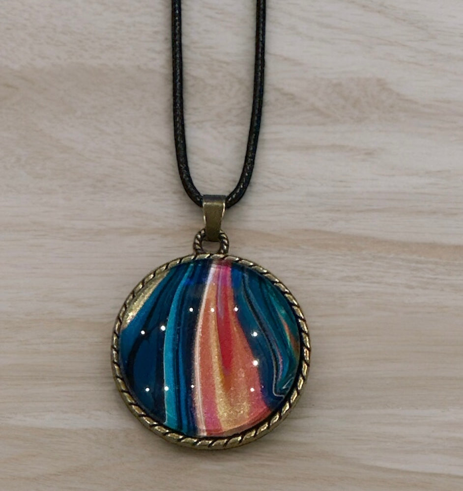 Original Abstract Art - Pendant 30mm - Necklace - Fluid Art - Wearable Art - Functional Art