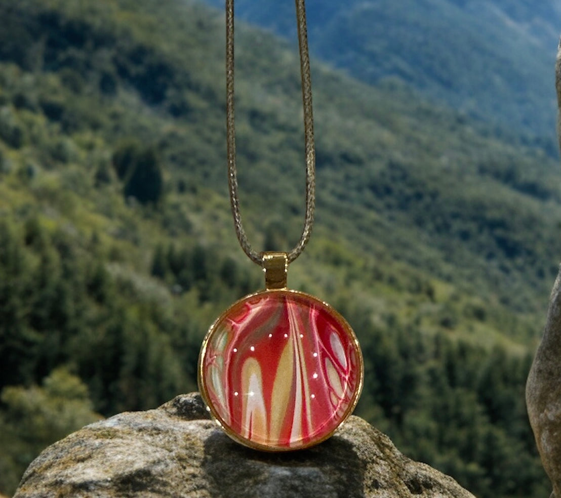 Original Abstract Art - Pendant 30mm - Necklace - Fluid Art - Wearable Art - Functional Art
