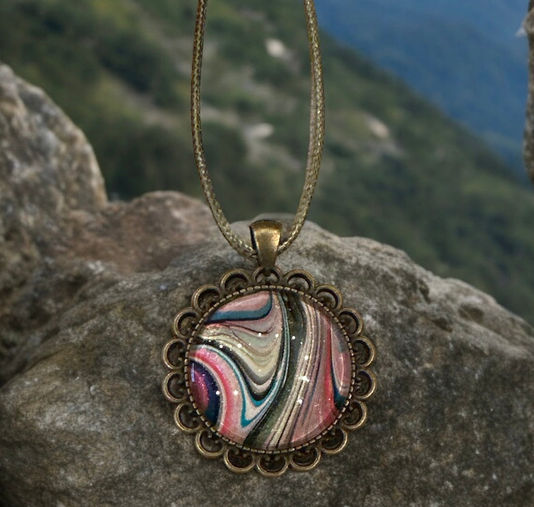 Original Abstract Art - Pendant 30mm - Necklace - Fluid Art - Wearable Art - Functional Art