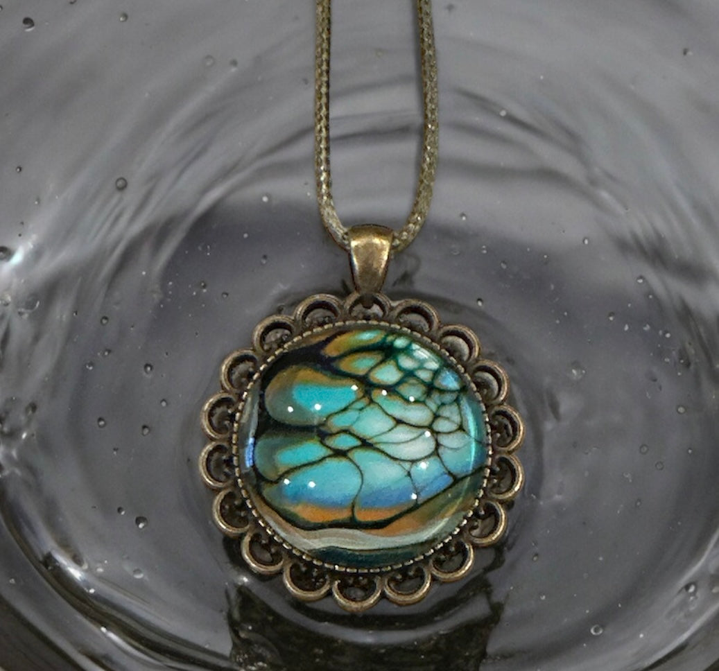 Original Abstract Art - Pendant 30mm - Necklace - Fluid Art - Wearable Art - Functional Art