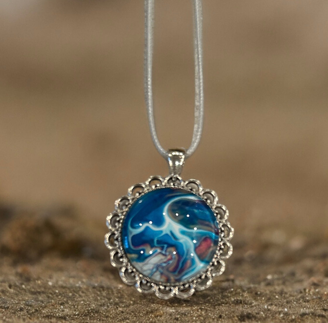 Original Abstract Art - Pendant 30mm - Necklace - Fluid Art - Wearable Art - Functional Art
