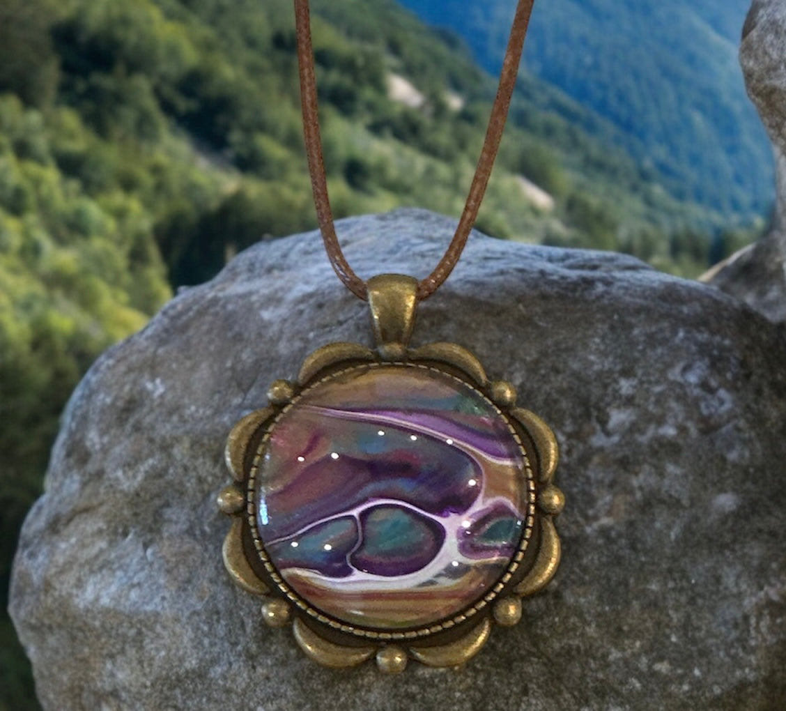 Original Abstract Art - Pendant 30mm - Necklace - Fluid Art - Wearable Art - Functional Art