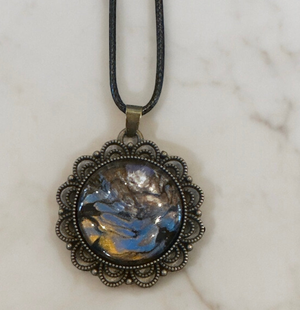 Original Abstract Art - Pendant 25mm - Necklace - Fluid Art - Wearable Art - Functional Art