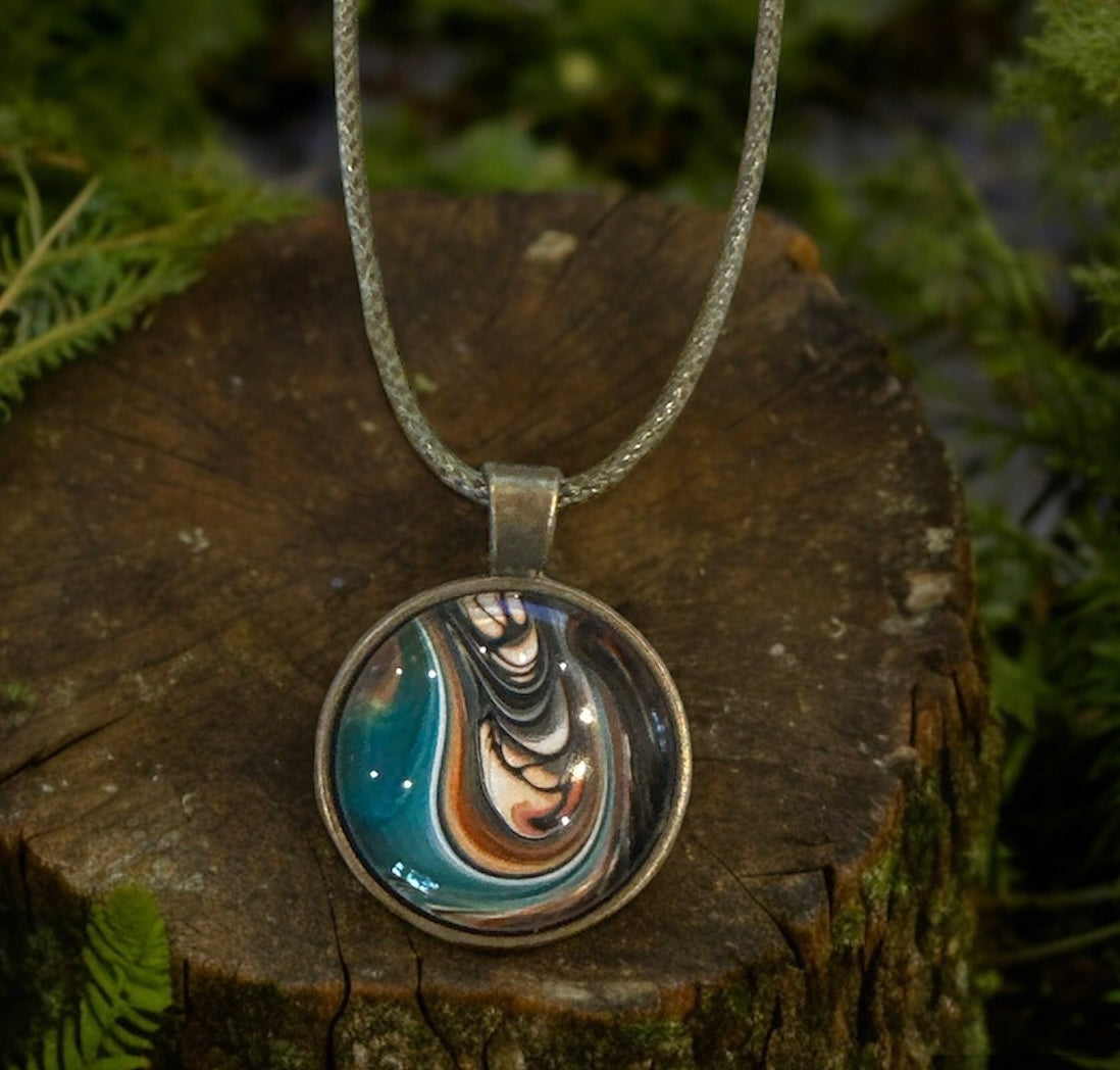 Original Abstract Art - Pendant 25mm - Necklace - Fluid Art - Wearable Art - Functional Art