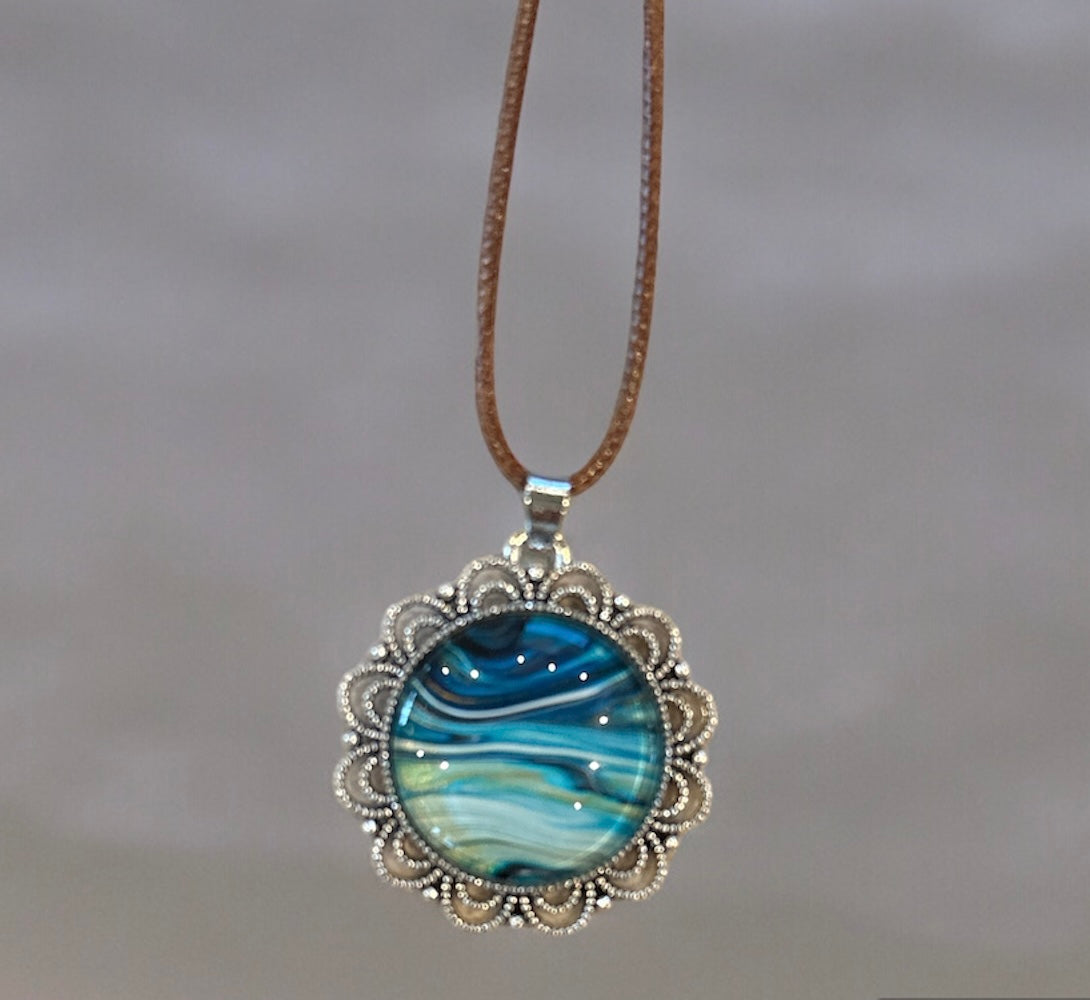 Original Abstract Art - Pendant 25mm - Necklace - Fluid Art - Wearable Art - Functional Art