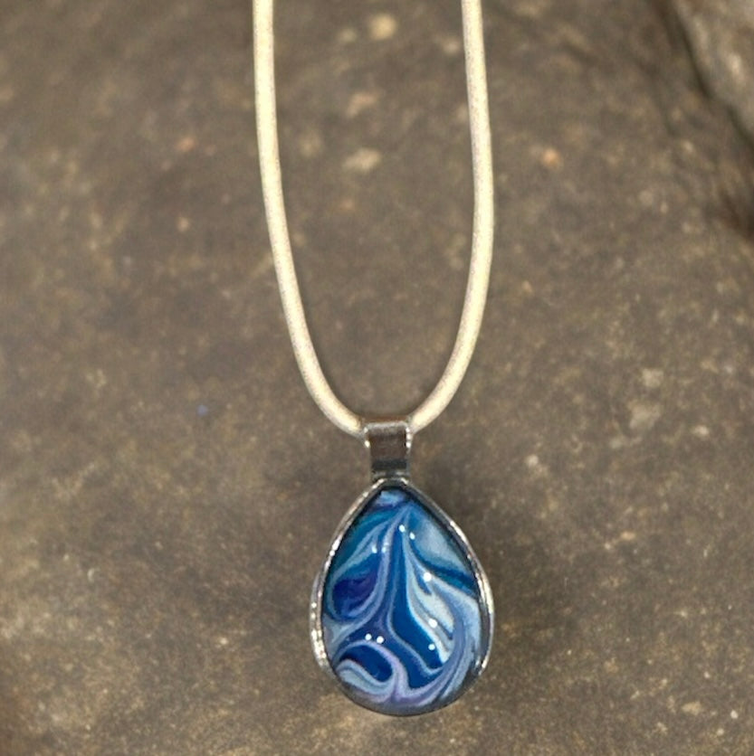 Original Abstract Art - Pendant Teardrop - Necklace - Fluid Art - Wearable Art - Functional Art