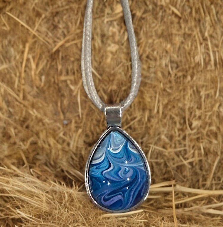 Original Abstract Art - Pendant Teardrop - Necklace - Fluid Art - Wearable Art - Functional Art