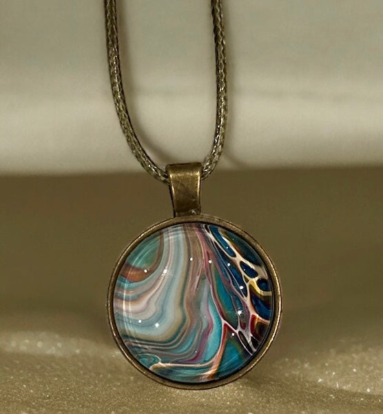 Original Abstract Art - Pendant 25mm - Necklace - Fluid Art - Wearable Art - Functional Art