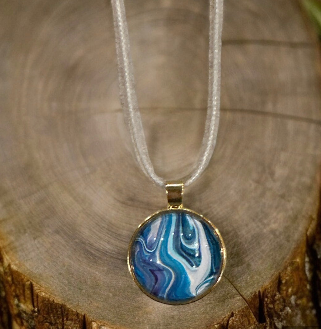 Original Abstract Art - Pendant 25mm - Necklace - Fluid Art - Wearable Art - Functional Art