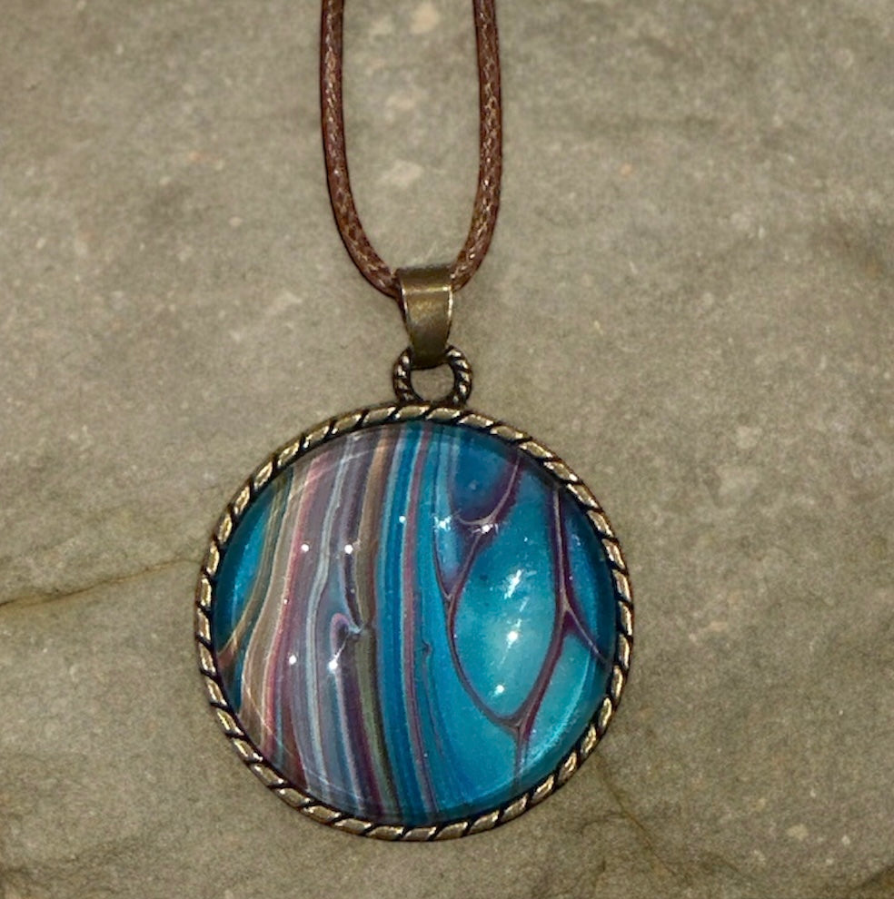 Original Abstract Art - Pendant 30mm - Necklace - Fluid Art - Wearable Art - Functional Art