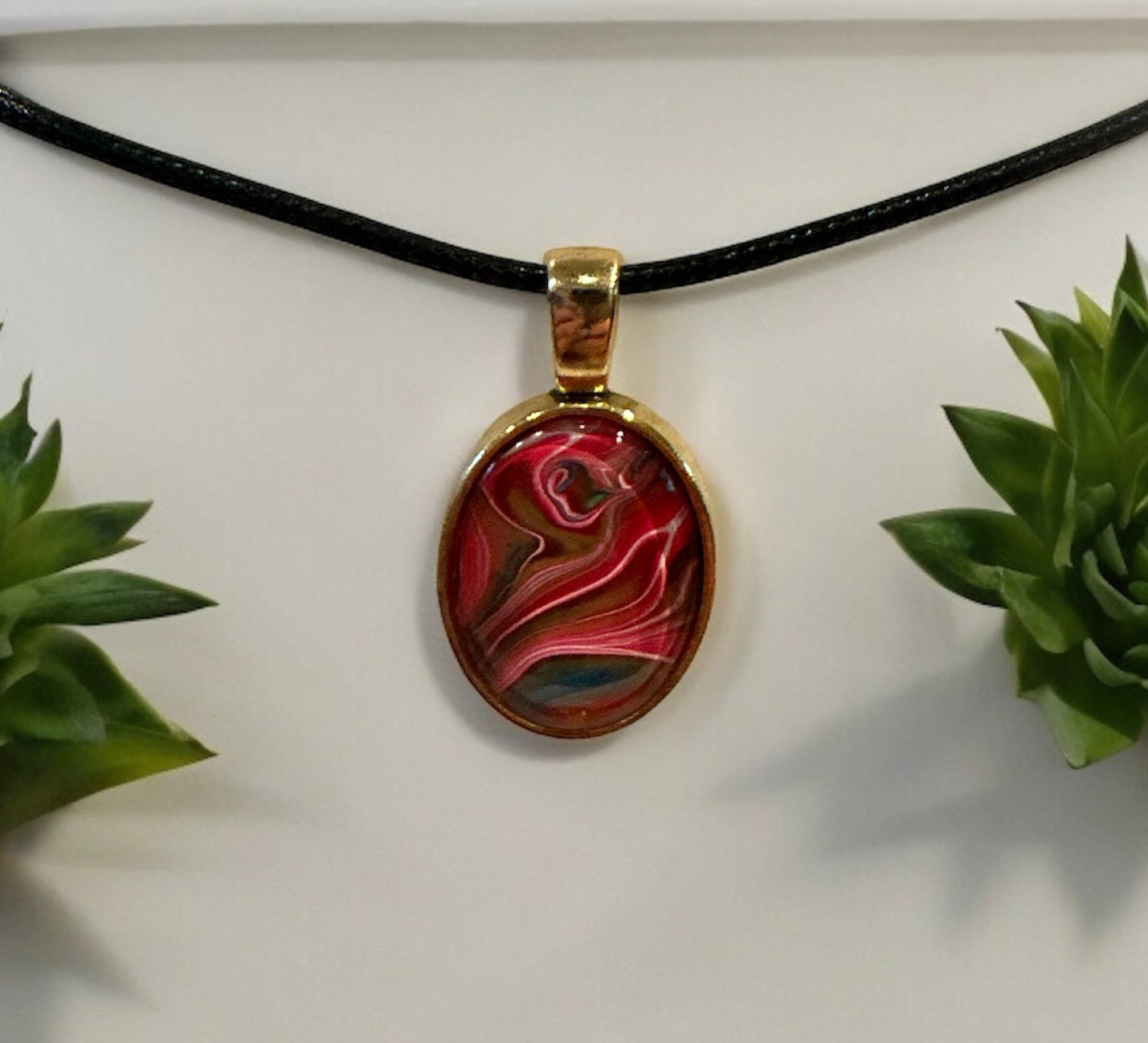Original Abstract Art - Pendant Oval 20mm - Necklace - Fluid Art - Wearable Art - Functional Art