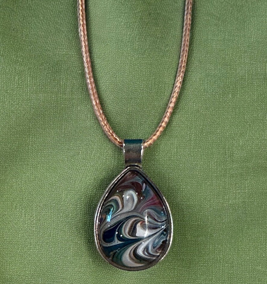 Original Abstract Art - Pendant Teardrop - Necklace - Fluid Art - Wearable Art - Functional Art (Copy)
