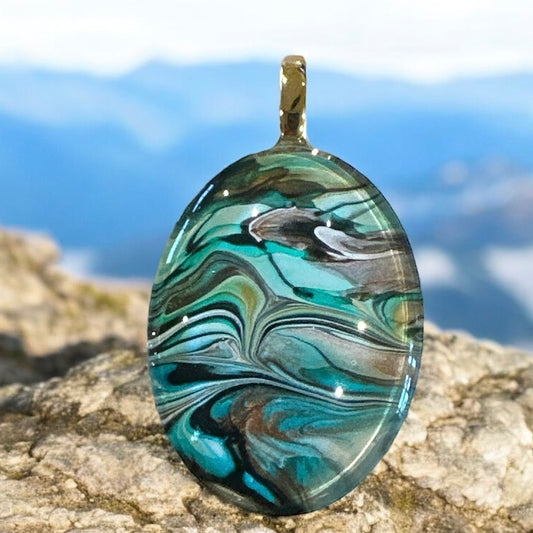 Original Abstract Art - Pendant  - Necklace - Fluid Art - Wearable Art - Functional Art