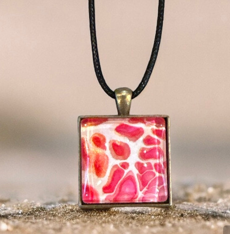 Original Abstract Art - Pendant Square - Necklace - Fluid Art - Wearable Art - Functional Art