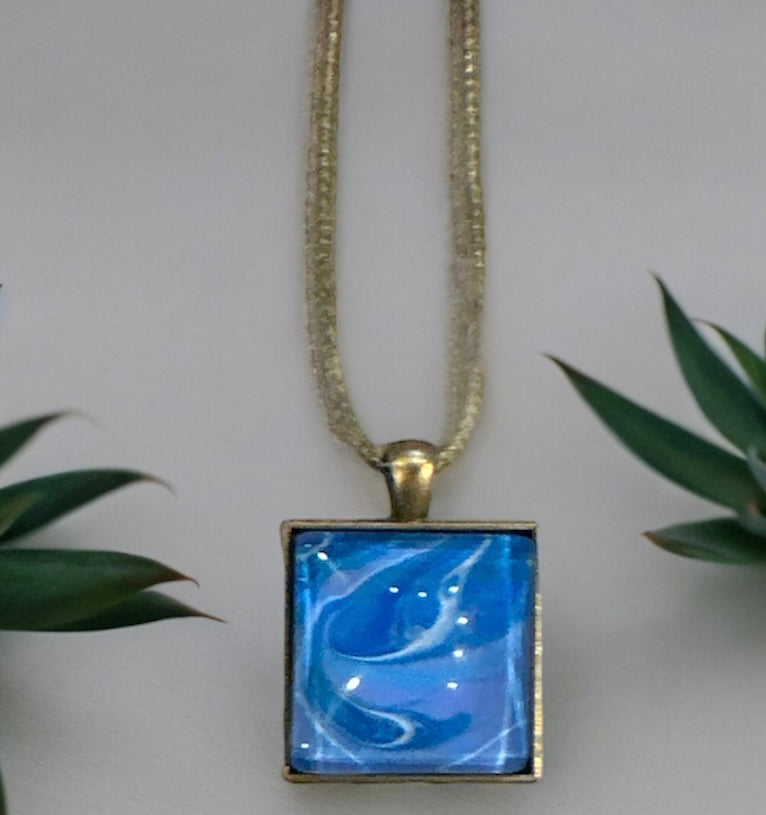 Original Abstract Art - Pendant Square - Necklace - Fluid Art - Wearable Art - Functional Art