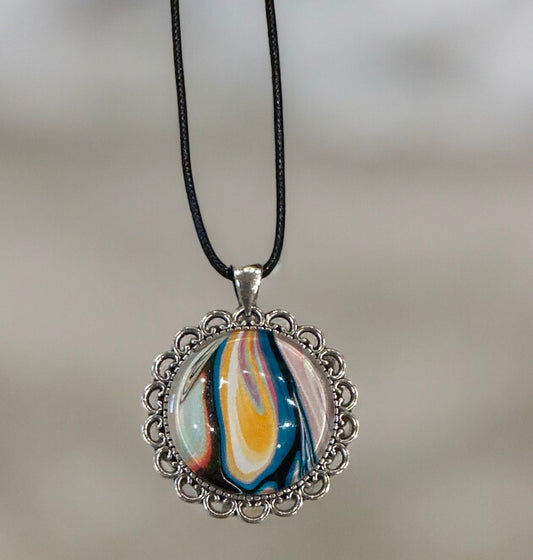 Original Abstract Art - Pendant 30mm - Necklace - Fluid Art - Wearable Art - Functional Art