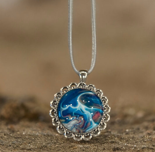 Original Abstract Art - Pendant 30mm - Necklace - Fluid Art - Wearable Art - Functional Art
