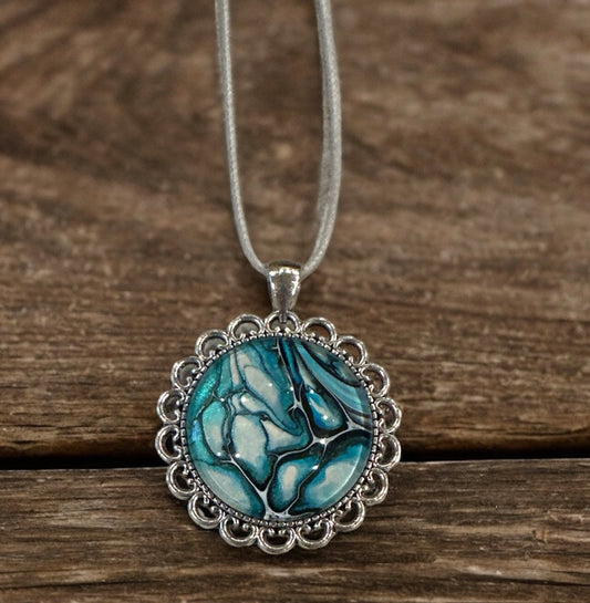 Original Abstract Art - Pendant 30mm - Necklace - Fluid Art - Wearable Art - Functional Art