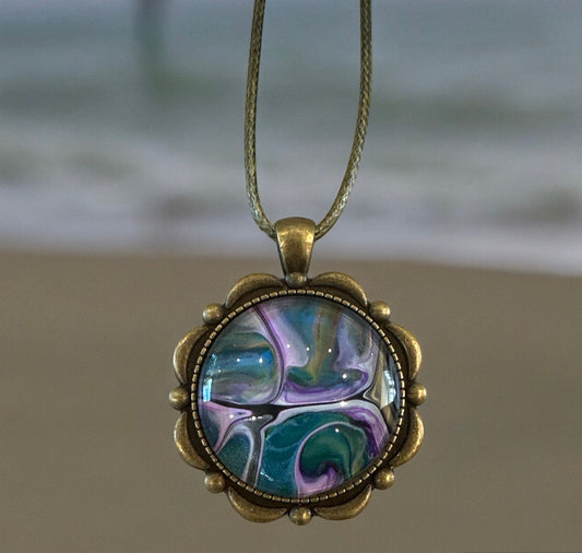 Original Abstract Art - Pendant 30mm - Necklace - Fluid Art - Wearable Art - Functional Art