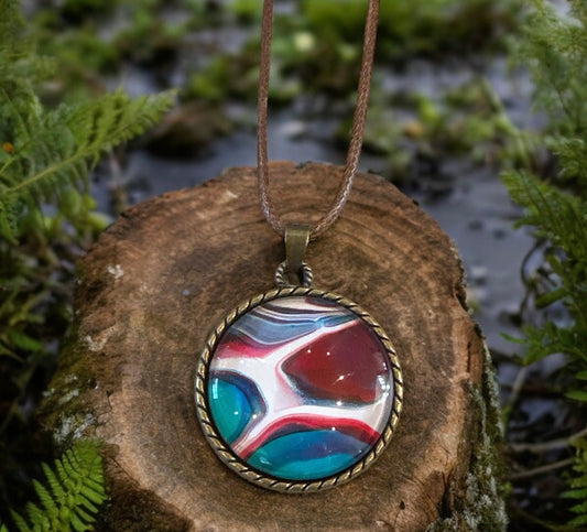 Original Abstract Art - Pendant 30mm - Necklace - Fluid Art - Wearable Art - Functional Art