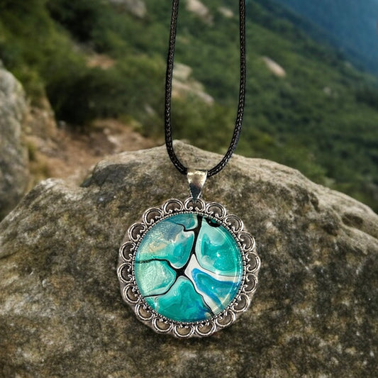 Original Abstract Art - Pendant 30mm - Necklace - Fluid Art - Wearable Art - Functional Art