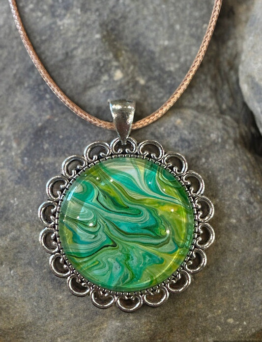 Original Abstract Art - Pendant 30mm - Necklace - Fluid Art - Wearable Art - Functional Art